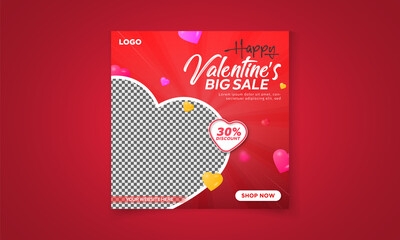 Valentine's day big sale discount promotional banner template for social media post and Instagram post