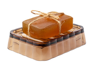New soap on a dish isolated on white background