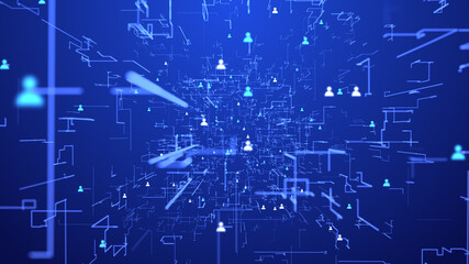 Abstract of Digital population communication on network. 3D illustration and rendering. Concept of metaverse technology, digital art, illustration design and science futuristic.