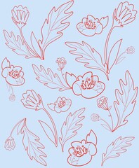 pattern with  blue flowers and plants