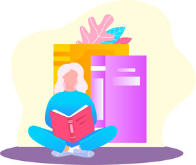 Young woman reading book, studying at home, book lovers hobby. Student resting with book, female character is fond of literature, enjoys reading, gets education