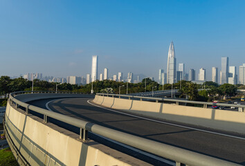 Fototapeta na wymiar Highway and city skyline, Shenzhen, China cityscape
