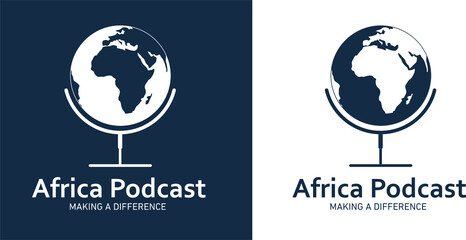 Earth Africa World Mic Microphone Podcast Talk Conversation Creative Logo Globe Eco-Friendly Nature Broadcast Nature Eco Power Minimalist Modern Design Template Editable 