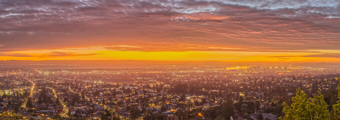 Panorama of San Francisco Bay Area at Sunset