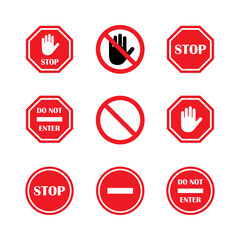 Stop sign set, traffic stop vector
