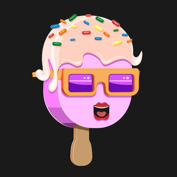 ice cream girl glasses caramel stick cartoon character on black isolated background vector image