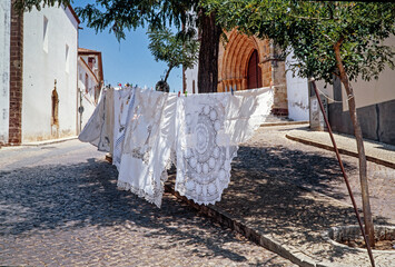 Monchique. Portugal. Algarve. Laundry at a line in the street.
