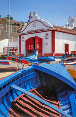 Fototapeta na wymiar Funchal harbor. Portugal. Algarve. Coast guard building. 