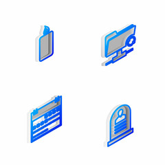 Set Isometric line FTP sync refresh, Burning candle, Calendar and Tombstone with RIP written icon. Vector