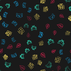 Set line Hydrogen car, Eco concept drive, Solar energy panel and Water on seamless pattern. Vector