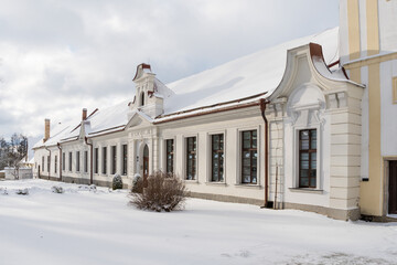 Cistercian monastery castle Zdar nad Sazavou in winter, Czech Republic