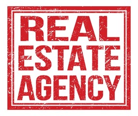 REAL ESTATE AGENCY, text on red grungy stamp sign