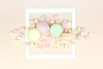 Tasty sweet color marshmallow macaron, Bakery concept. Selective focus. concept of sweet dessert