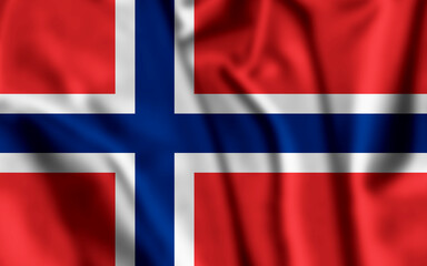 Fototapeta premium The Norwegian flag waving in the wind. Waving colorful flag of Norway.
