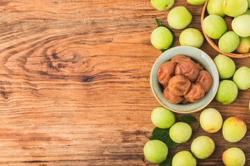Fresh green plum and preserved green plum