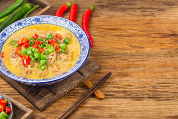 A delicious Chinese Cantonese dish with beef in golden soup