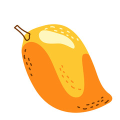 One ripe juicy mango is yellow orange. Vector illustration in hand-drawn style for decor, print and postcards