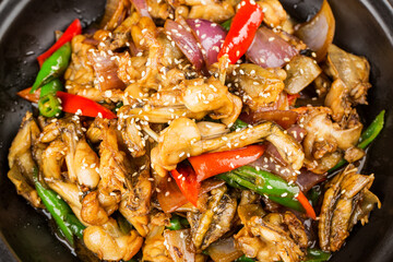 Delicious Chinese food：Fried frog with chili