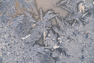 magical, fabulous,frozen noisy window in cold winter, ice texture,frozen water on the window, frost, ice pattern, no focus