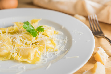 ravioli pasta on light plate. Italian food