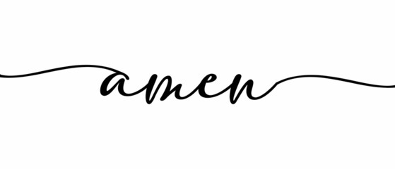 AMEN - Continuous one line calligraphy with Single word quotes. Minimalistic handwriting with white background.
