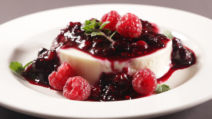 panna cotta with berries fruits syrup