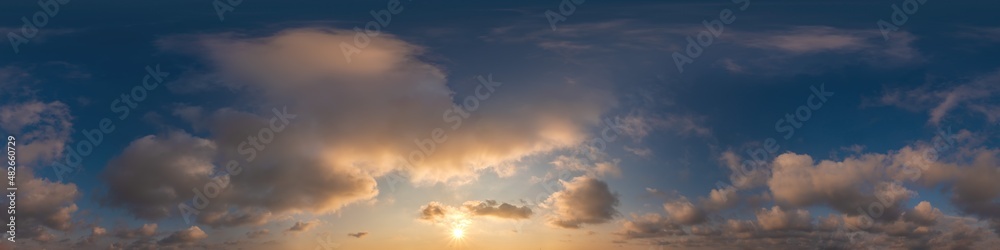 Wall mural blue evening sky seamless panorama spherical equirectangular 360 degree view with cumulus clouds, se