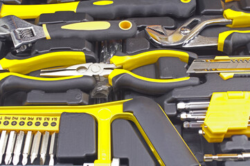 new set of wrenches and bits in tool box