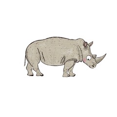 Illustration with rhinoceros.  Amazing print with African animal on white background. Cute illustration with rhino for kids fabric, wallpapers, textile. Isolated.