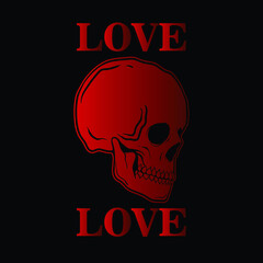 red skull with love lettering for T-shirt design illustration Premium Vector