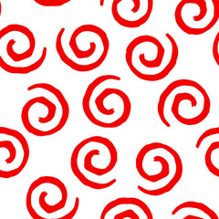 Seamless pattern with red curls on white background. Vector design for textile, backgrounds, clothes, wrapping paper, fabric and wallpaper. Fashion illustration seamless pattern.