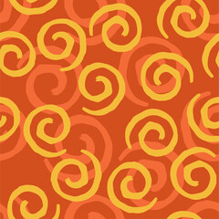 Seamless pattern with yellow curls on orange background. Vector design for textile, backgrounds, clothes, wrapping paper, web sites and wallpaper. Fashion illustration seamless pattern.