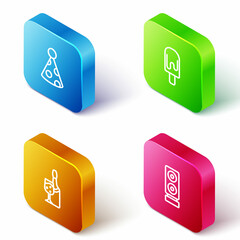 Set Isometric line Party hat, Ice cream, Champagne bottle and Stereo speaker icon. Vector