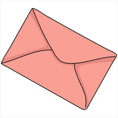 Closed pink envelope on a white background. Hand drawn illustration. 