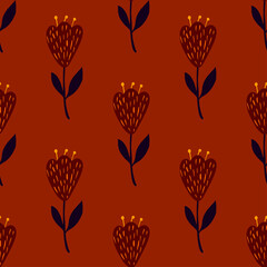 Flower cute seamless pattern. Hand drawn field background.