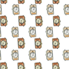 Photo camera seamless pattern. Cute vintage cameras background.