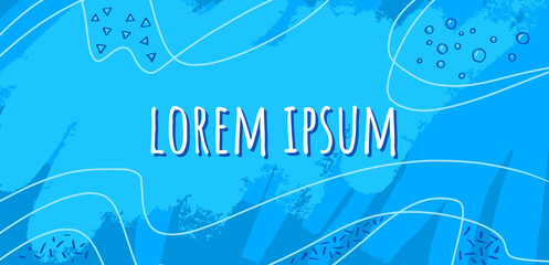 Bright abstract cartoon background, horizontal format. Banner made in a blue color palette.