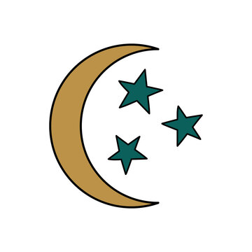 Isolated colored crescent moon icon with stars. Vector illustration.