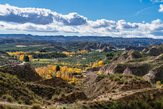 Landscape near Bacor Olivar at Embalse de Negratin reservoir lake in Spain