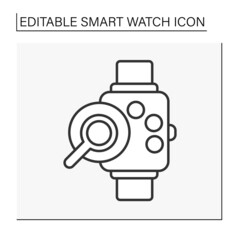  Electronic device line icon. Online searching service. Digital watch accessory on wrist. Smartwatch concept. Isolated vector illustration. Editable stroke