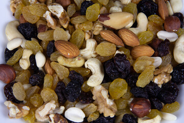 Fruit and nut mix. Peanuts, raisins, dried fruits 