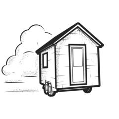 Small tiny house on wheels, trailer hut, wheeled wee cabin, vector