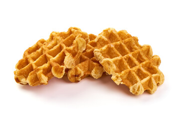 Freshly baked belgium waffles, isolated on white background.