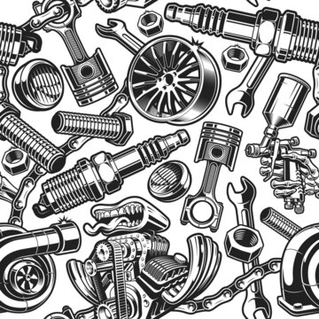 Auto Parts seamless background, this background can be used as wallpapers for a garage, car service, or as a fabric print