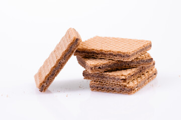 Chocolate wafers on white background