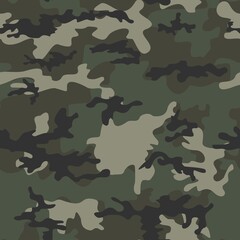 Fototapeta premium Army texture camouflage, woodland military hunting background, seamless vector print.