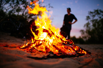 Fire burning in the beach bonfire