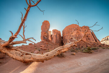Fototapeta na wymiar Beautiful rocks of and mountains of Monument Valley at dusk, USA.