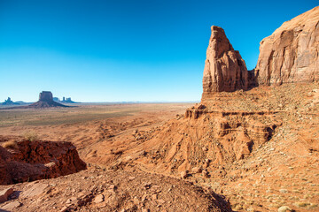 Beautiful rocks of and mountains of Monument Valley at dusk, USA.