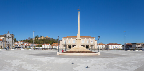 Fototapeta na wymiar Tomar Portugal - JAN 23 2022: Tribunal of Tomar Building and Square.